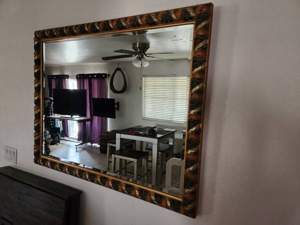 Large Vintage Barbola Wall Mirror Art Deco Bevel Edge Mirror 1