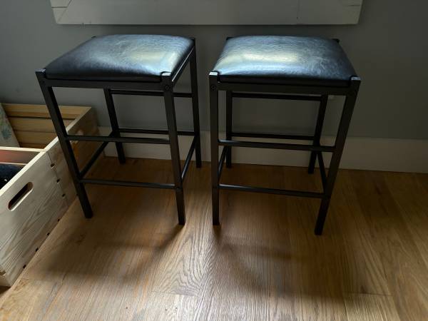 Two Black Stools – Faux Leather Top – 20” Tall 1