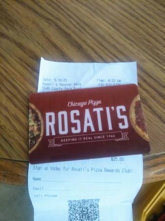 Rosati's pizza 25$ gift card 1