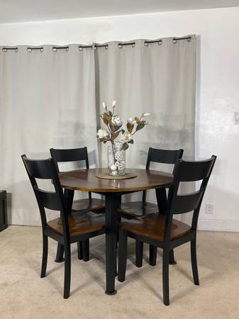 Double Drop-Leaf Kitchen Dining Table & 4 Chairs SPACE SAVER! 1