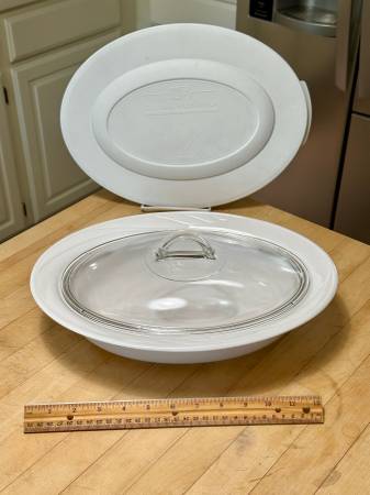 CORNING WARE ‘Casual Elegance’ Lge. Oval White Bowl L-31 w/Lid, Cover 1