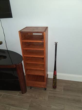Free Standing Solid Oak Wood Shelving Cabinet On Rollers 1