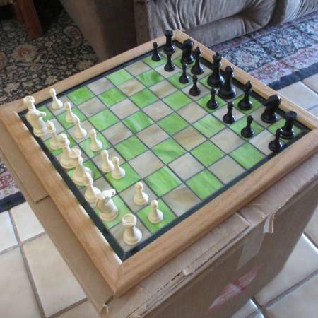 15" square chess board stained glass panel checkerboard 1.5" green 1