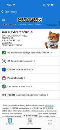 2012 Chevy Sonic LS - $2,650 (Bayside)63437659031299121