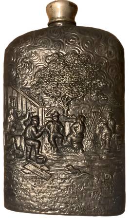 Vintage Dutch Silver Repoussé Relief Reproduction Drinking Flask 1