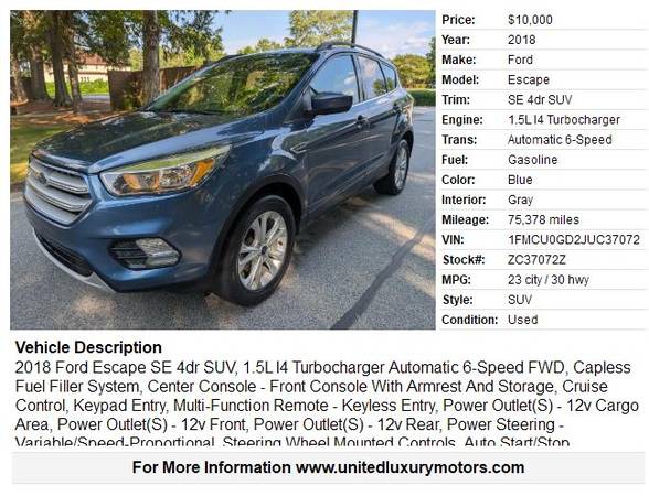 2018 Ford Escape SE 4dr SUV - $10,000 (Stone Mountain)63620737461379121