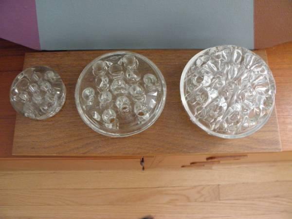 Lot of 3 Vintage Clear Glass Floral Frogs 1