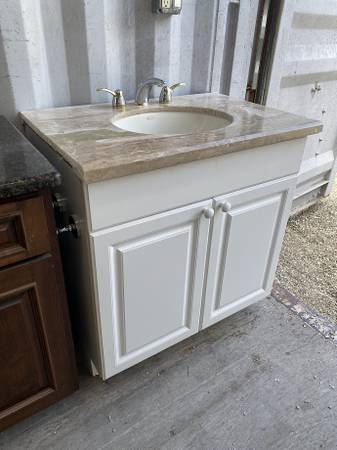 34"W x 36"T x 23"D White Bathroom Vanity Tan Marble Top Used Good Cond ...