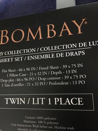 New 3 piece Single Twin Sheet Set Soft M/F Bombay Luxury Collection 1