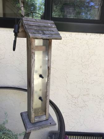Wooden 19” tall bird feeder 1