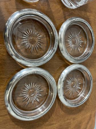 4 Person Lenard Whiskey Glass Set/Coasters With Silver Plated Trim - $25 (Columbia, MO)63471025366913124