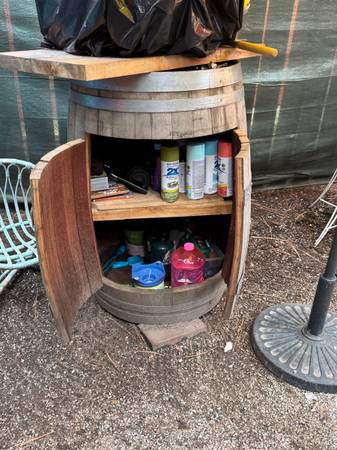 Beautiful large authentic vintage wine barrel with double doors/shelf 1