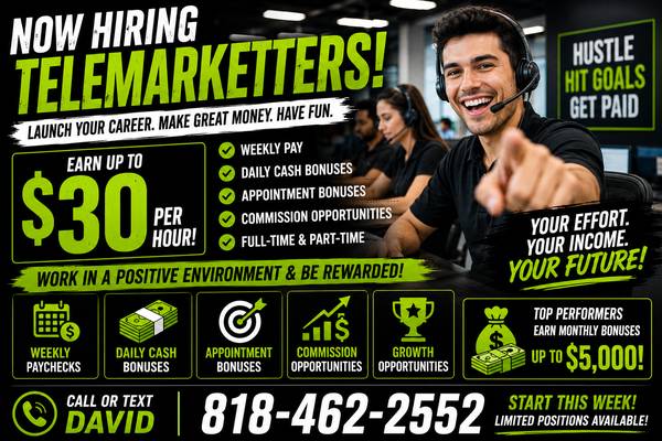 Appointment Setter Wanted - Make Money & Have Fun  - Studio City 1