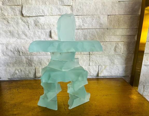 Frosted Jade Glass Inukshuk Art Sculpture Figurine 1