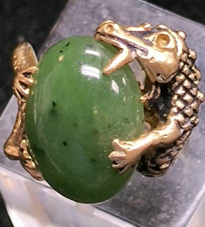 🐉 DRAGON Holding JADE Custom Made 3- D 14k GOLD RING 🐉 1