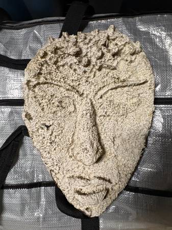 Large Weathered Stone/Concrete Face Mask Sculpture – Primitive Style Garden Ar 1
