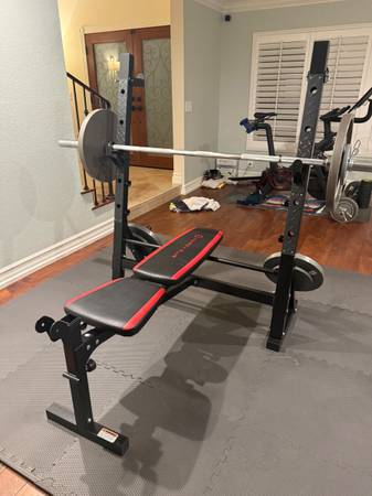 Marcy Olympic Bench Press Set w/ Barbell & 45lb Plates 1