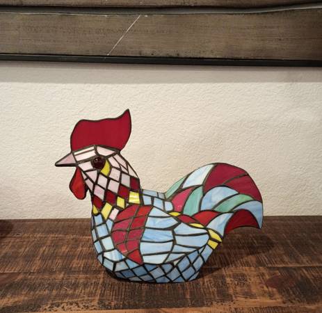 Vintage Tiffany Style Multicolor Stained Glass Hen Chicken Rooster Lamp Decor 1