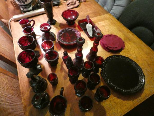 Vintage Avon  Cape Cod Ruby Red Glass Dinnerware 32 pieces 1