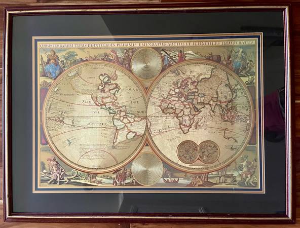 The Bombay Company Double Hemisphere Map in beautiful frame 1