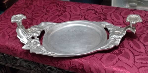 Vintage Aluminum Tray W/Candle holders 1