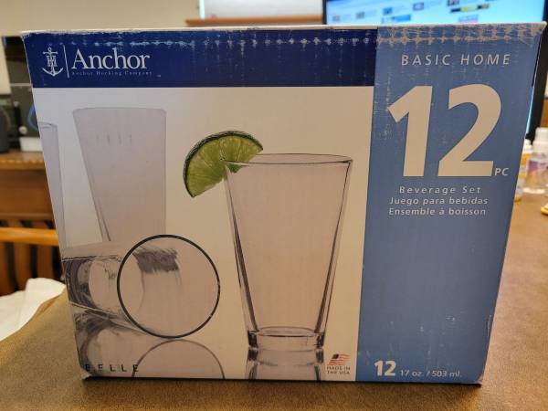2 New Anchor Basic Home 12 / 24 Piece 17 oz Beverage Set Glasses Belle 1