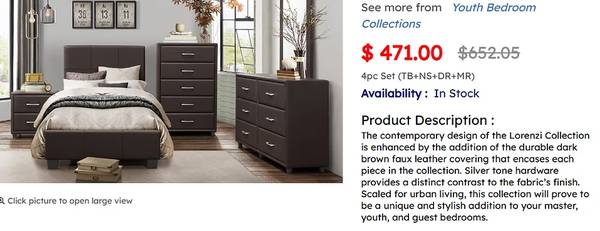 *** NEW BROWN TWIN BED, DRESSER, MIRROR, NIGHTSTAND. 1