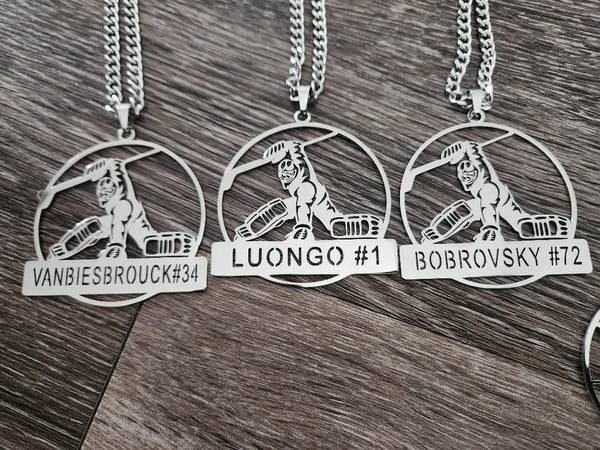 Hockey Jewelry Necklace Goalies Name & Number Round Charm NEW 1