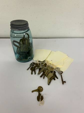 Vintage jar with old locks and Vintage Keys 1