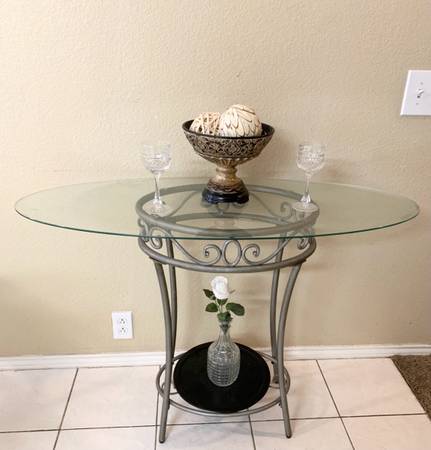 Elegant oval Glass & iron Console / entry / accent / sofa table - . See pics for 1
