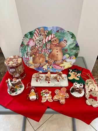 Gingerbread Decorative Lot Platter, Candle Toppers, Ornament, Tin etc 1