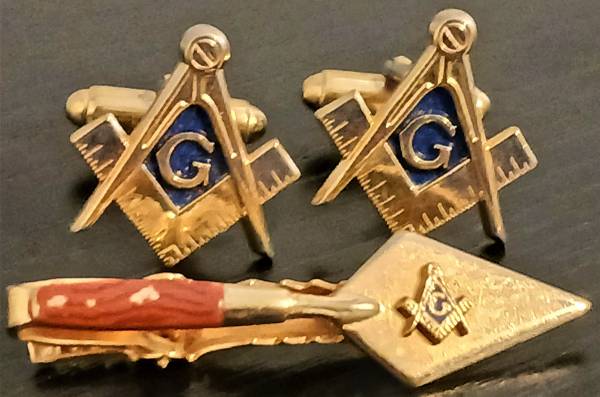 Masonic Compasses Freemason Mason Cufflinks & Tie Clip Set 1