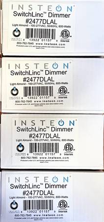 FOUR(4) New INSTEON SMART DIMMER WALL SWITCH 600W, 2477D (LIGHT ALMOND Color) 1