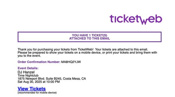 Time Nightclub DJ Hanzel Ticket 1