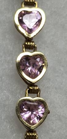 ❤️ 💎 HEART SHAPED PINK CRYSTL 10K GOLD 7-1/4" TENNIS BRACELET ❤️ 💎 1