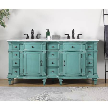 72" Retro Green Bathroom Vanity Double Sink Cabinet -B3787 1