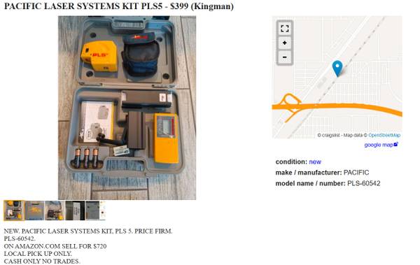 Re: PACIFIC LASER SYSTEMS KIT PLS5 1