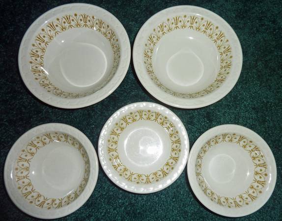 FIVE VINTAGE SYRACUSE CHINA BOWLS - ECONO RIM - USA 1