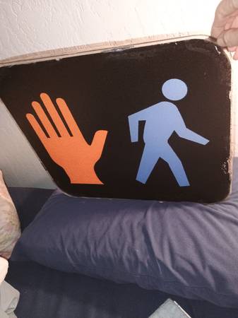 Stop hand.. and.. pedestrian walking sign- vintage glass 1