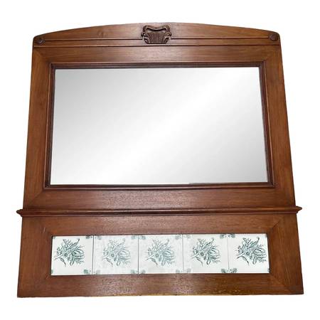 Antique Wall Mirror Bevel Cherry Maple Wood Tiles 1