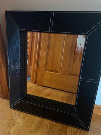 Black “croc” embossed wrapped leather wall mirror 1