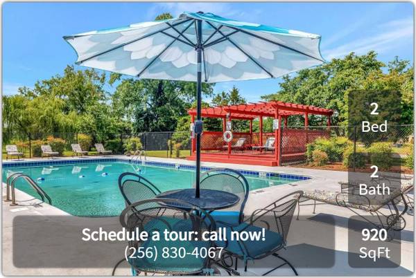 $1,080 / 2br - 920ft2 - We have the perfect 2 bed 2 bath for you and your pets! Tour today! (Huntsville - Across from Post Office)63801834538755120