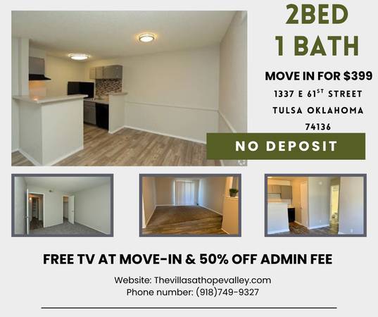 $1,051 / 2br - 900ft2 - ✨ Immediate Move-In! ✨ 🚫 NO Deposit 📺 FREE TV at Move-In (Tulsa)63981977489666120