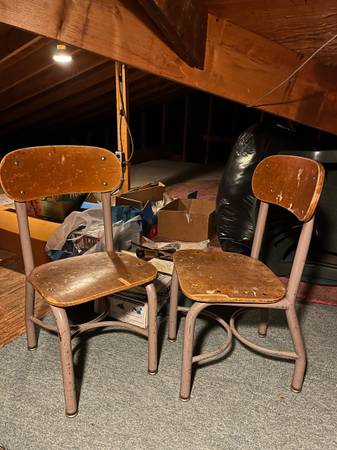 small childs school desk chair    metal and wood heavy 1