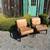 Genuine Brown Leather Wood Frame Armchairs Pair of 2 Accent Armchair 1 thumbnail