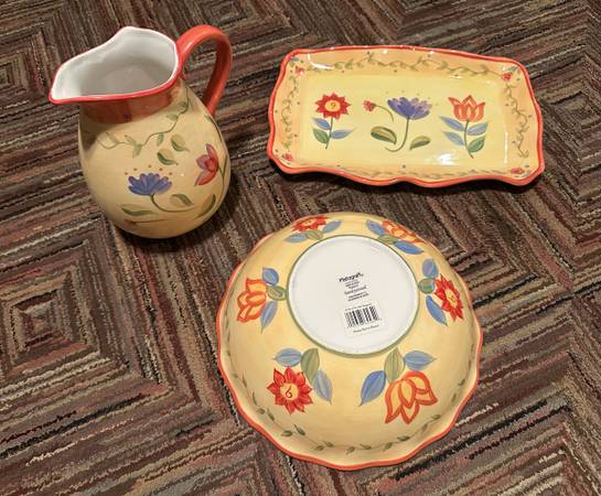 PFALTZGRAFF Hand Painted Ceramic Pitcher Serving Bowl Platter Set Floral Design 1