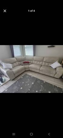Beige/Greyish Sectional Couch, 4 seats, 2 electrical recliners 1
