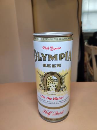 Vintage Olympia Pale Export Half Quart Steel Beer Can w/ Pull Top 1