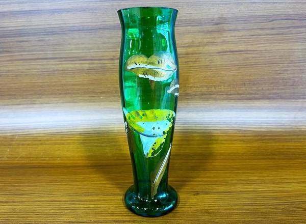 Bohemian Late Victorian Thin Emerald Green Glass Vase. 1