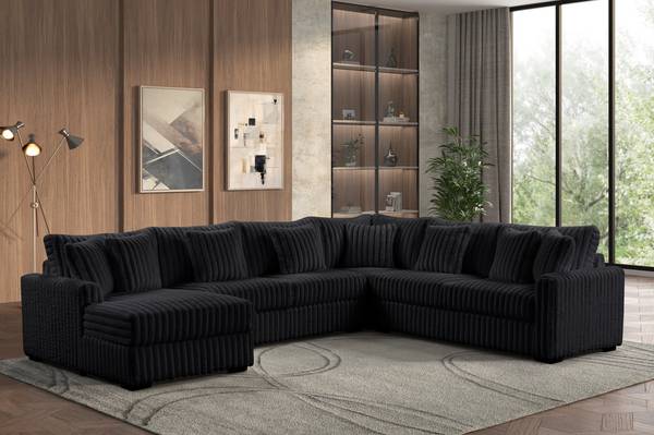 Oversized black corduroy sectional with pillows - New 1